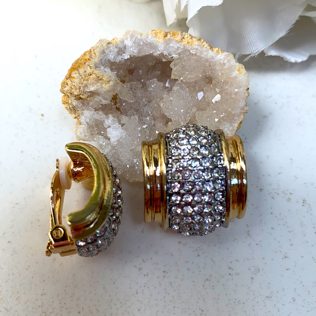 White Crystal Clip On Earrings